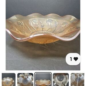 Gold Iridescent Glass Art Bowl with Floral Design